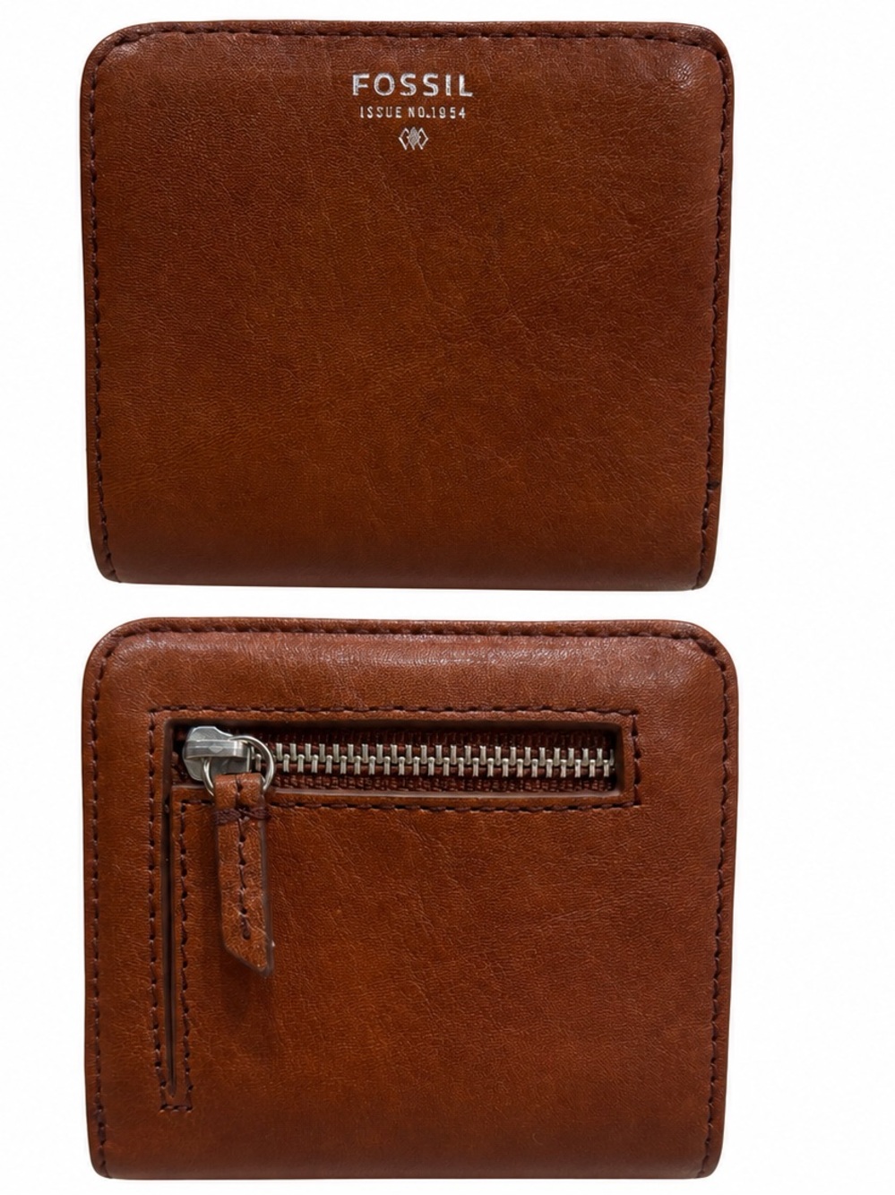 Vintage Fossil Small Tan/Brown Leather Snap Card Holder Wallet